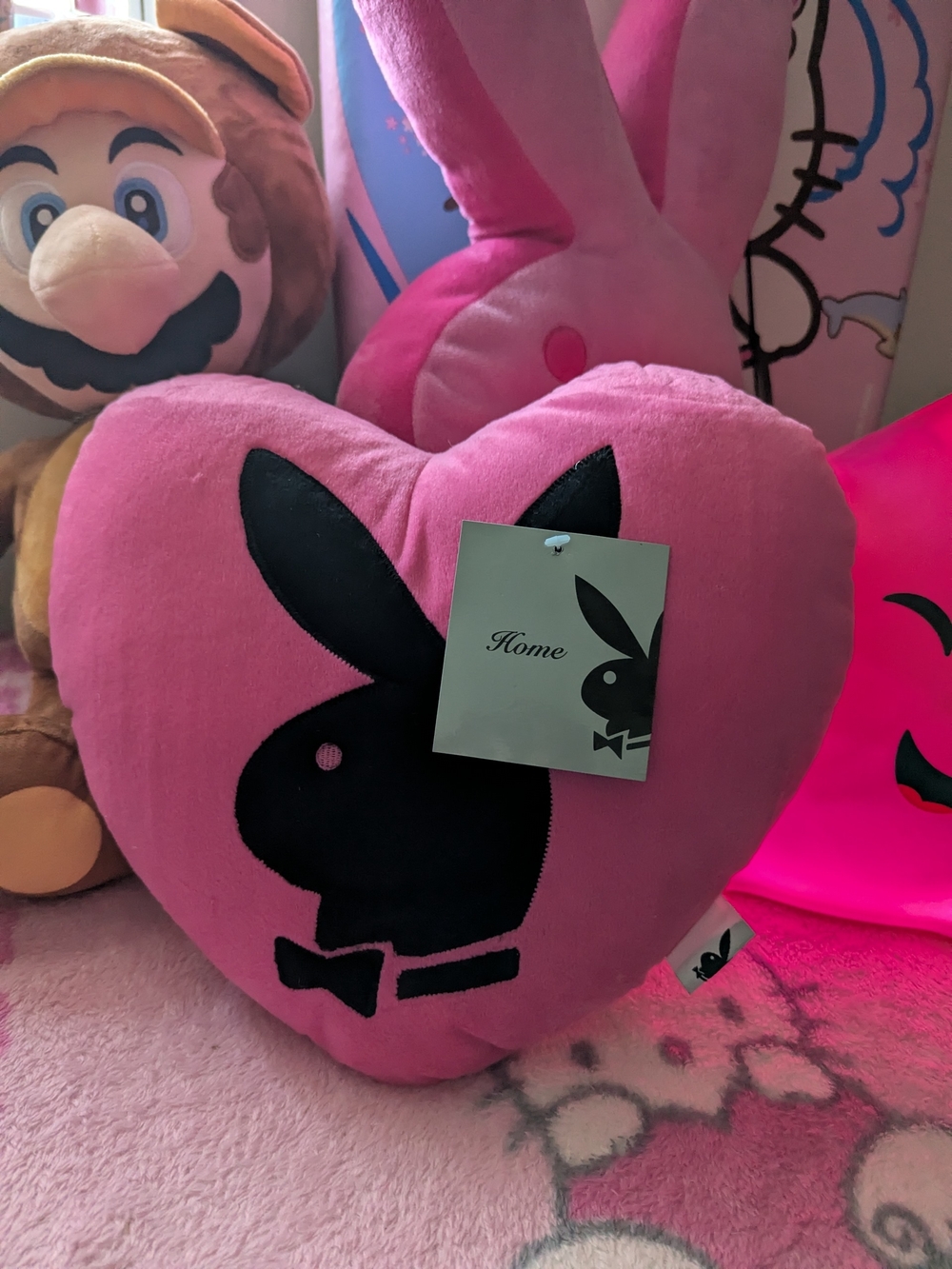 Playboy Pink Heart Pillow with Black Bunny Logo